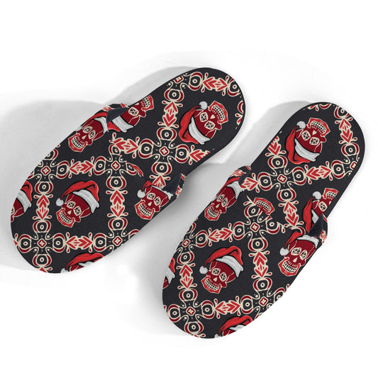 Red Velvet Skeleton Mens Slippers