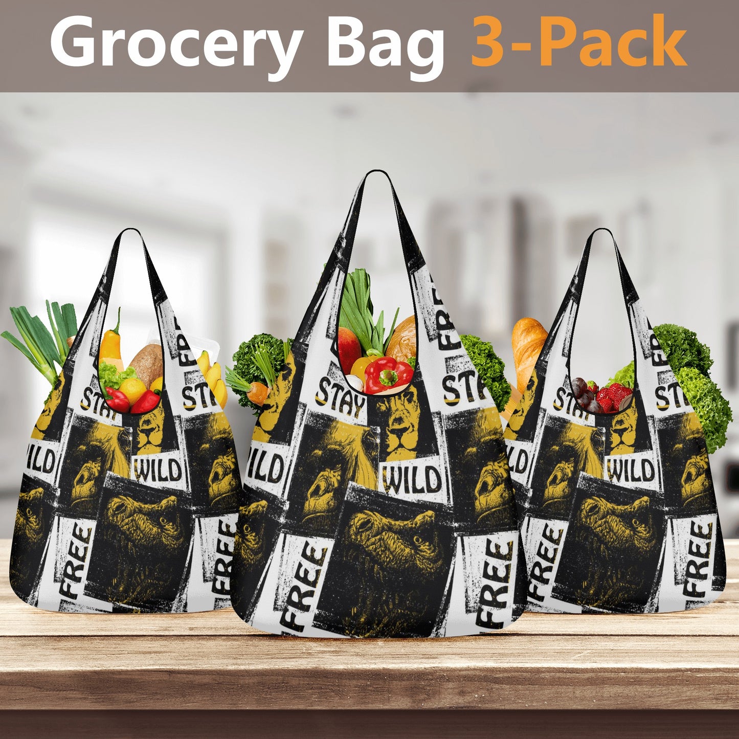 Stay Wild & Free 3 Pack of Grocery Bags