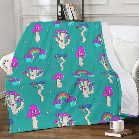 Rainbow Mushroom Fleece Blanket