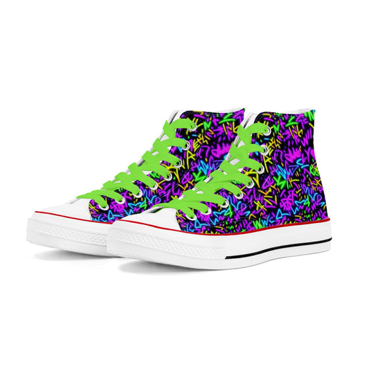 Neon Graffiti Mens Classic High Top Canvas Shoes