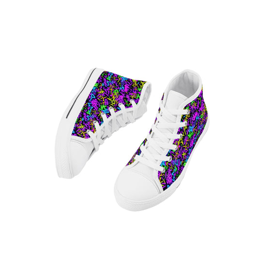 Neon Graffiti Kids High Top Canvas Shoes