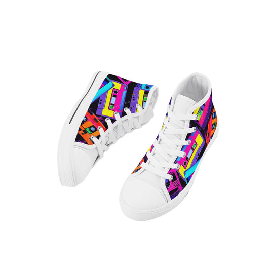 Neon 90s Kids High Top Canvas Shoes