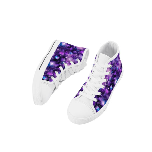 Purple Galaxy Kids High Top Canvas Shoes