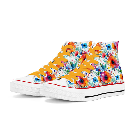 Watercolor Flowers Womens Classic High Top Canvas Shoes