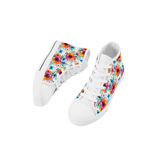 Watercolor Flower Kids High Top Canvas Shoes