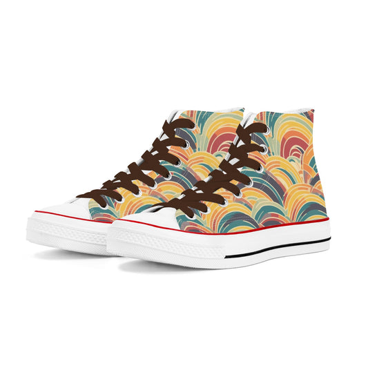 Retro Rainbow Womens Classic High Top Canvas Shoes