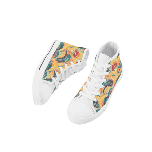 Retro Rainbow Kids High Top Canvas Shoes