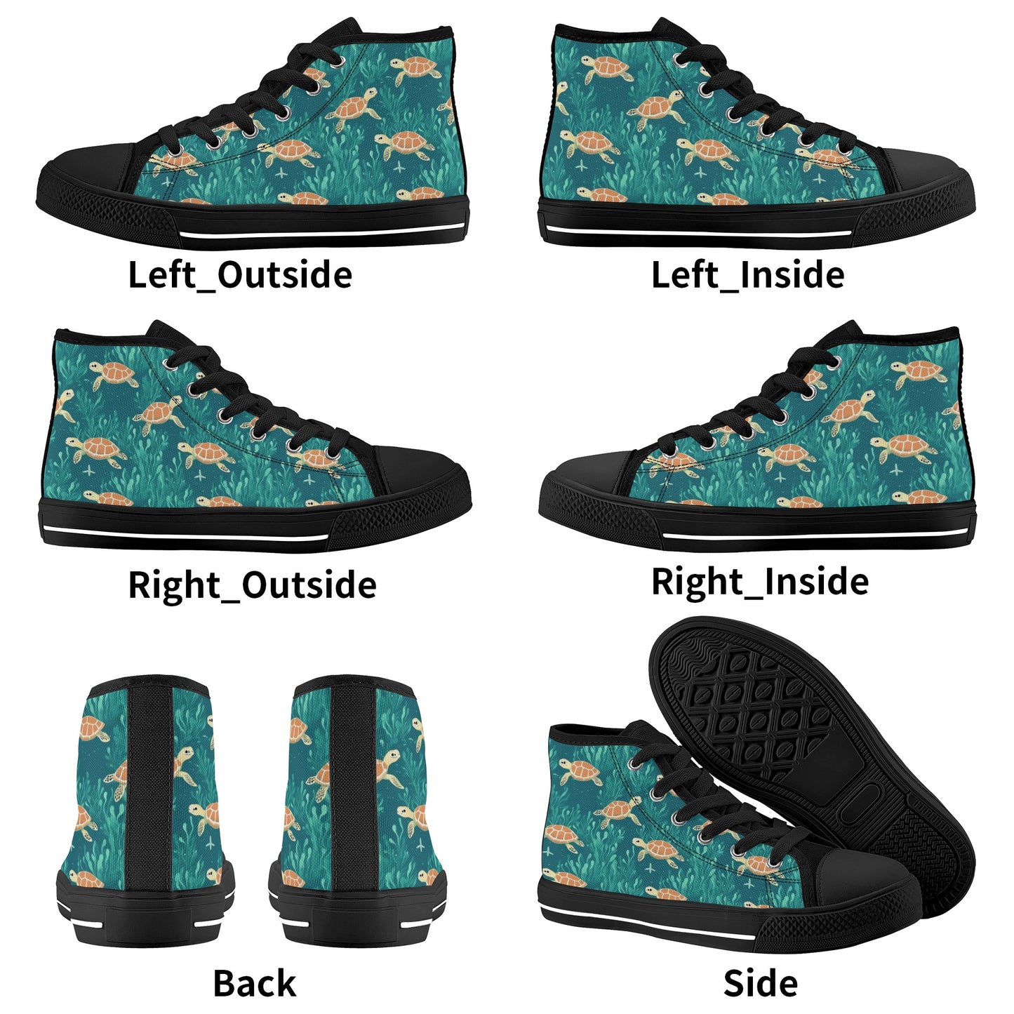 Sea Turtle Kids High Top Canvas Shoes