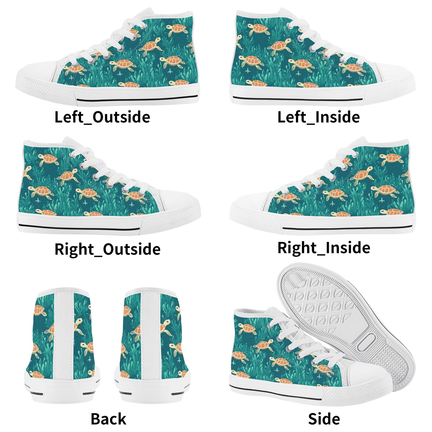 Sea Turtle Kids High Top Canvas Shoes