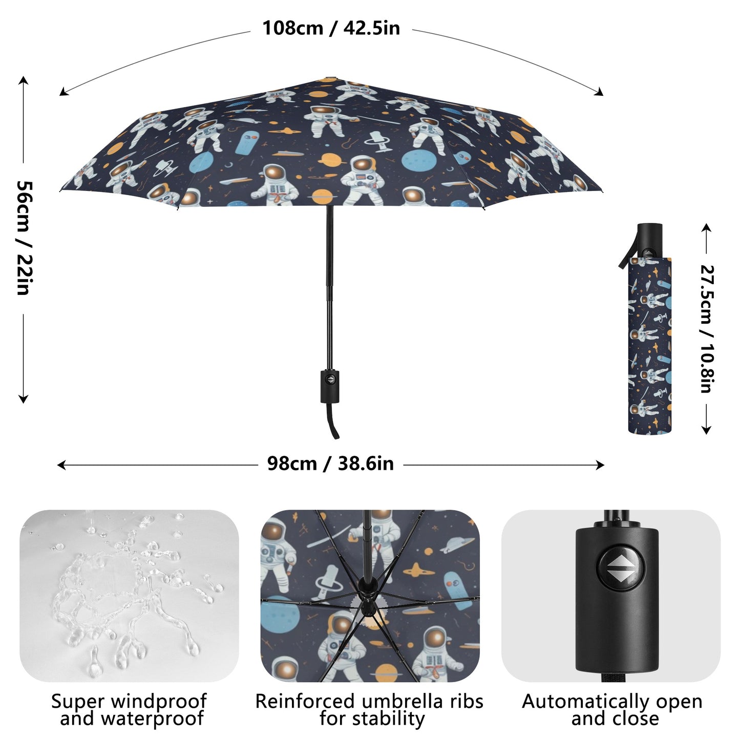 Astronaut Lightweight Auto Open & Close Umbrella Printing Outside